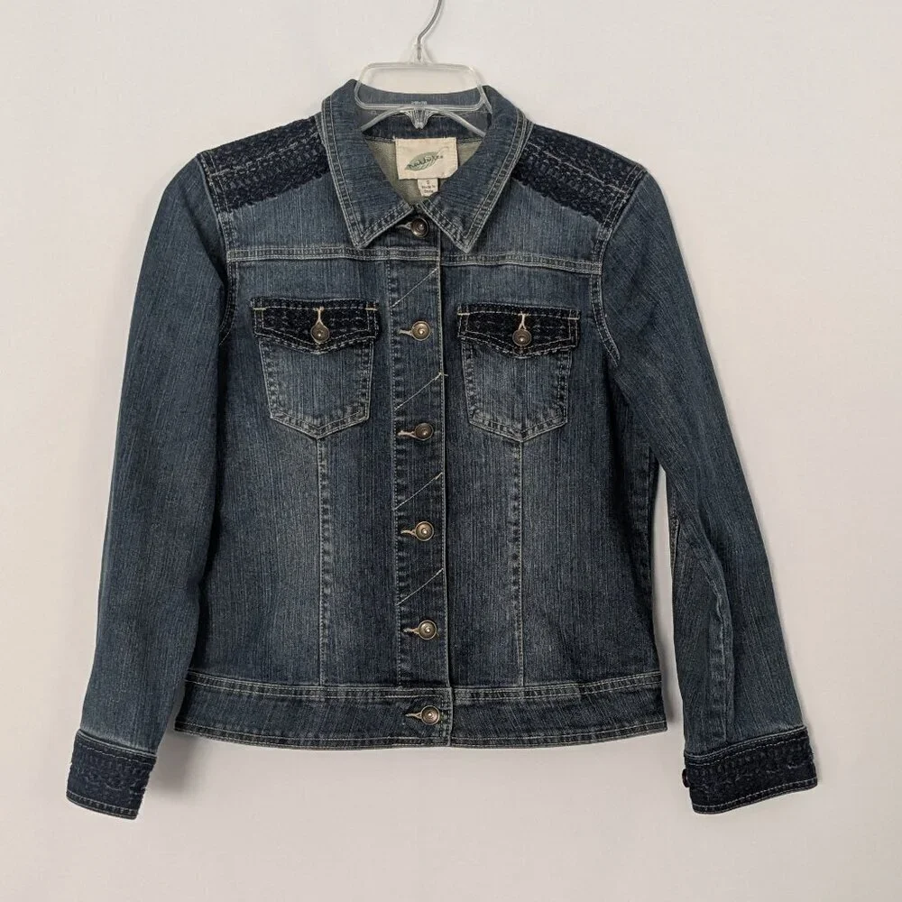 NURTURE Blue Denim Embroidered Jean Jacket w Metal Buttons; Size S